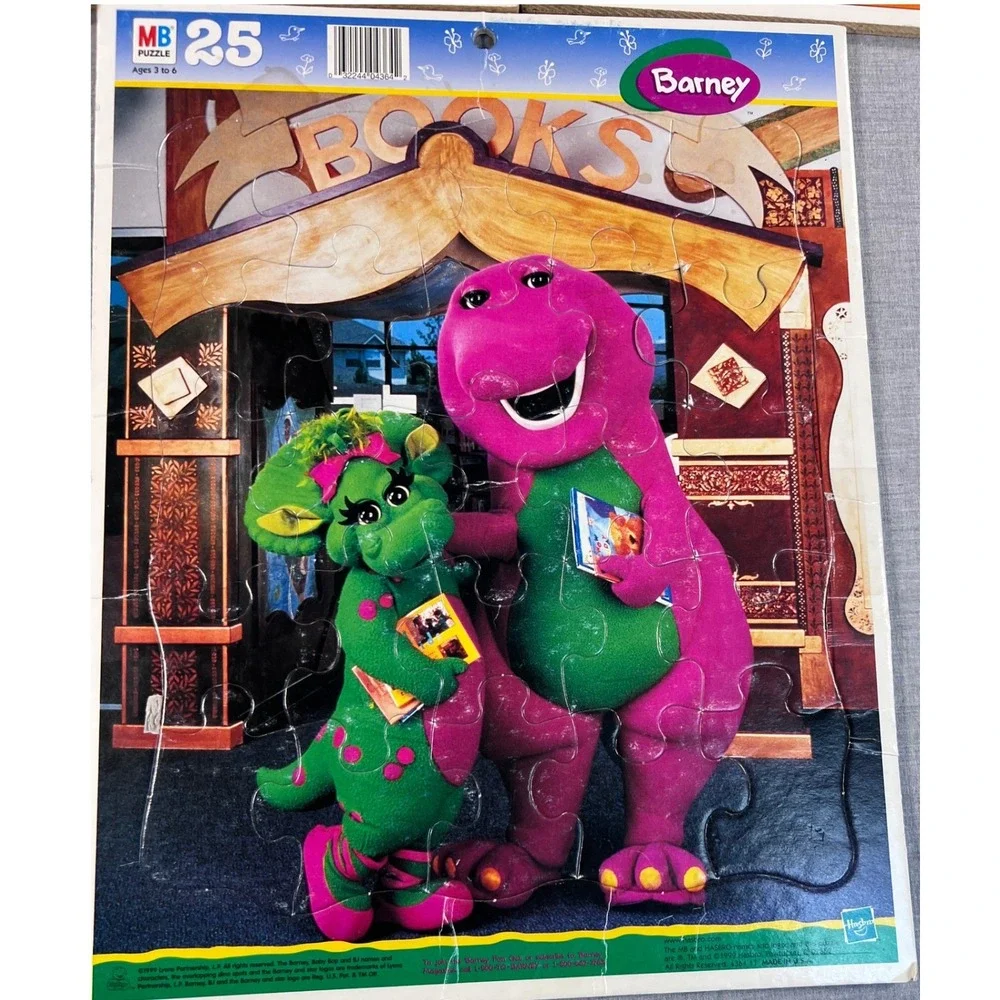 Vintage Barney Puzzle Lot Playskool Wood Tray Milton Bradley 1993 1999 3pc Set